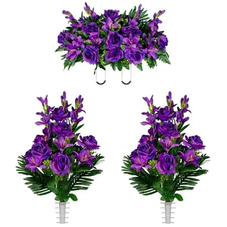 Purple Gladiolus Rose and Lily Saddle and 2 Bouquets - View 1