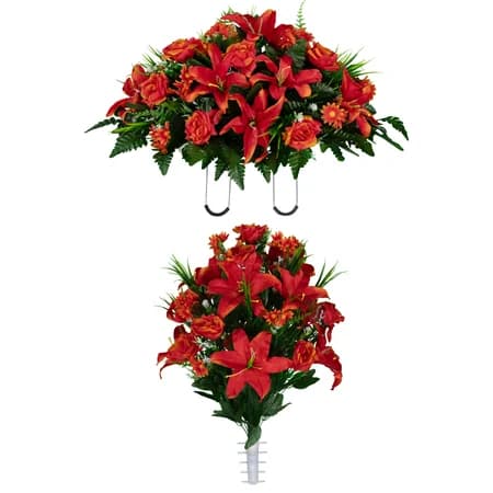 Fire Red Lily Rose and Daisies and 1 Bouquet - View 1