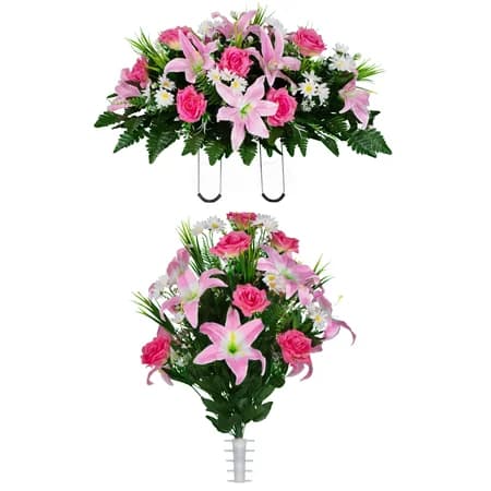 Pink Lily and Rose with Daisies Saddle with 1 Bouquet - View 1
