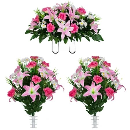 Pink Lily and Rose with Daisies Saddle with 2 Bouquet - View 1