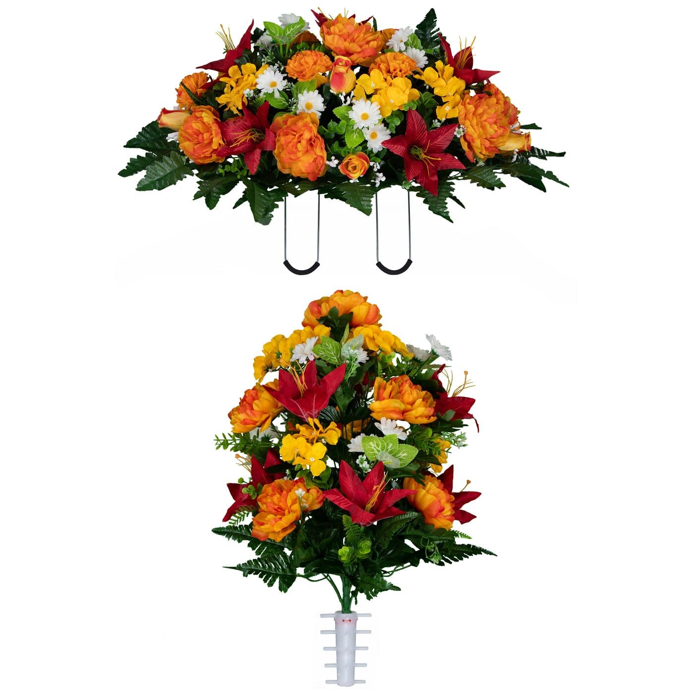 Red Lily and Sunrise Peony Saddle with (1) Bouquet
