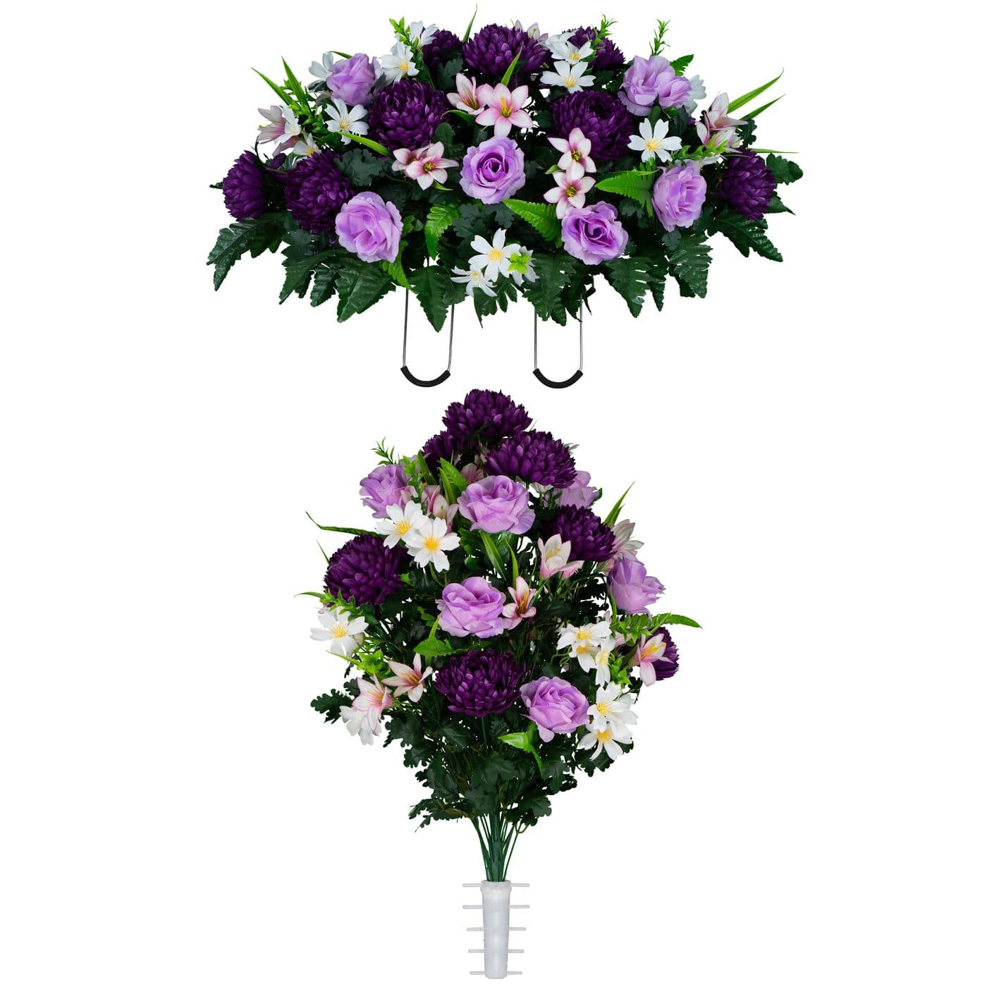 Lavender Roses and Rain Lilies with Purple Mums Saddle with (1) Bouquet