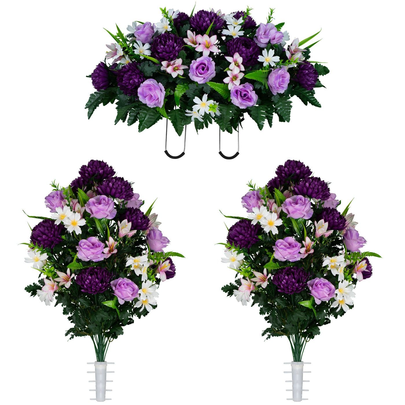 Lavender Roses and Rain Lilies with Purple Mums Saddle with (2) Bouquets - View 1