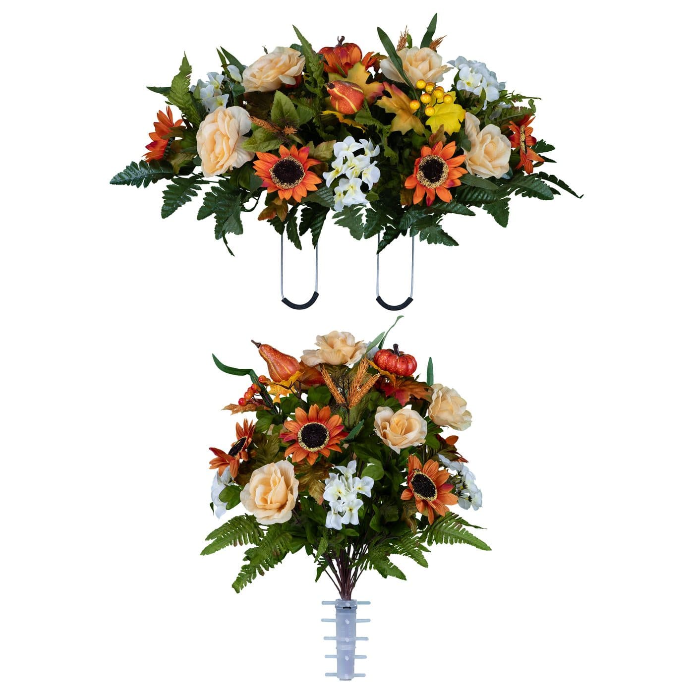 Auburn Sunflower and Pumpkin Mix Saddle with (1) Bouquet - View 1