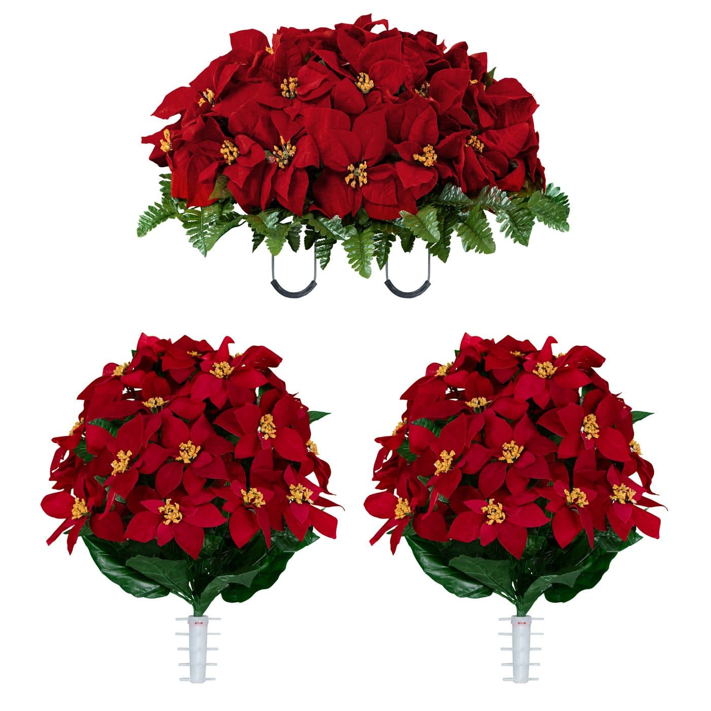 Red Poinsettia Saddle and 2 Bouquets - View 1