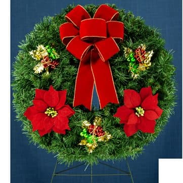 Poinsettia and Presents with Velvet Bow - View 1