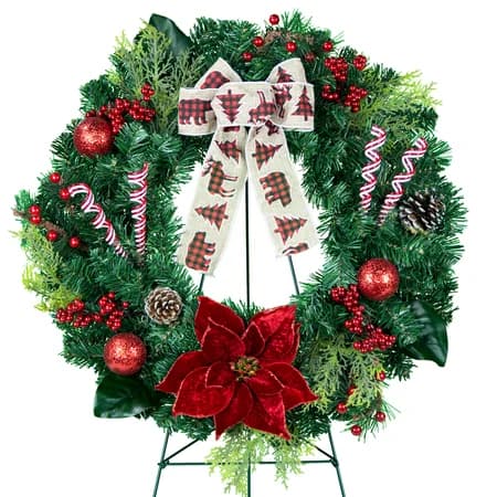 Winter Forest Wreath with Berries and Poinsettia - View 1