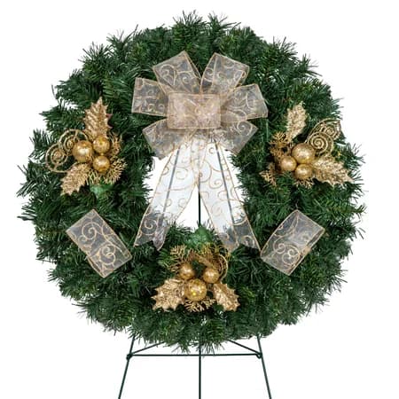 Gold Leaf Ornaments with Gold Filigree Bow - View 1