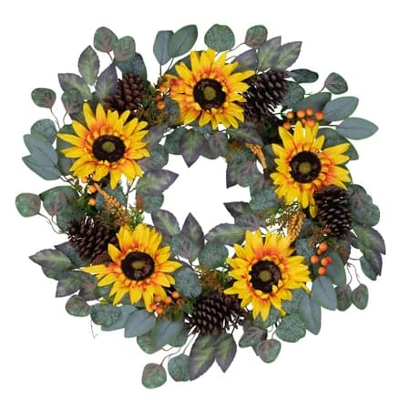 Sunflowers and Pine Cones Grapevine Wreath - View 1