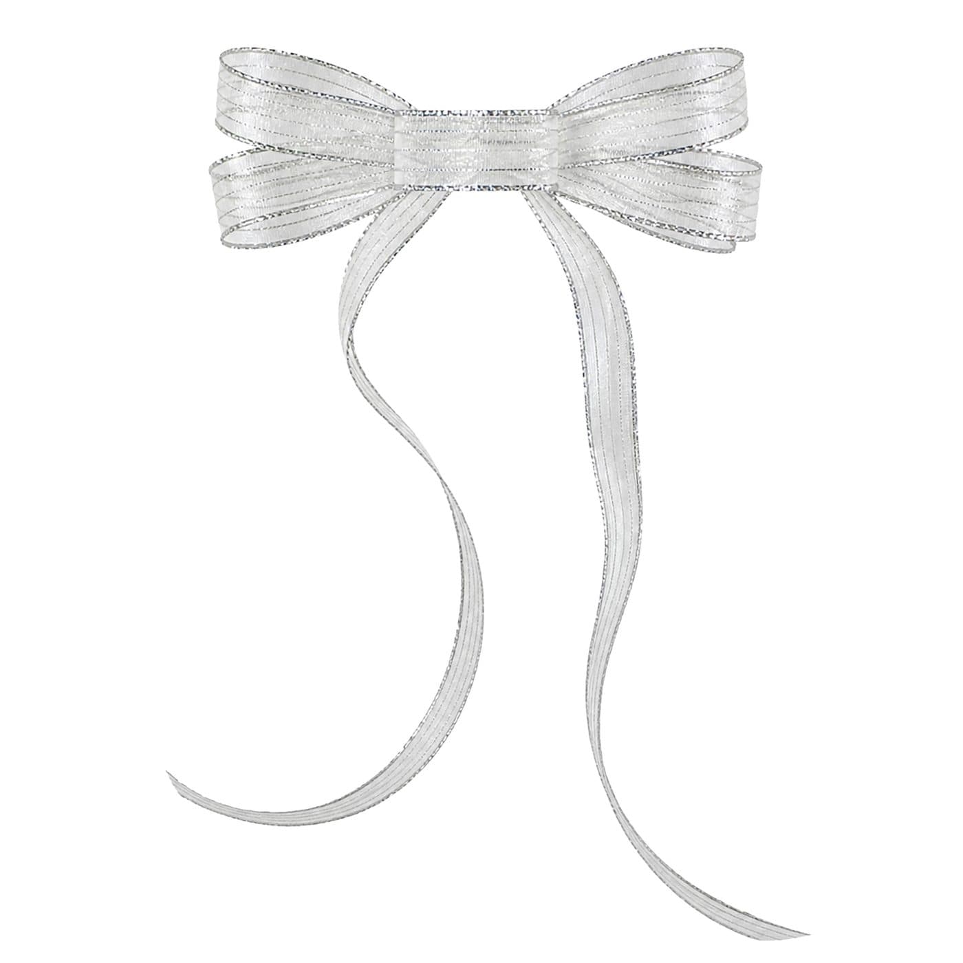 5 Loop Thin White Silver Sheer Bow