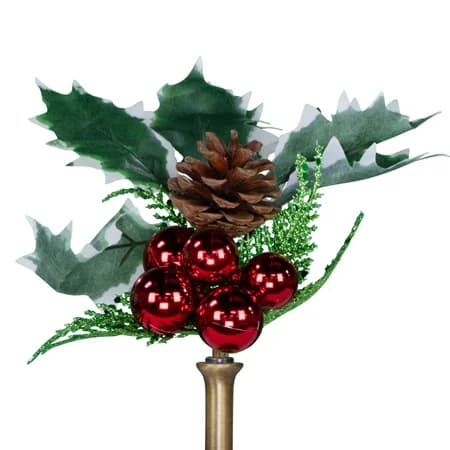 Red Ornaments with Pine Cone and Holly
