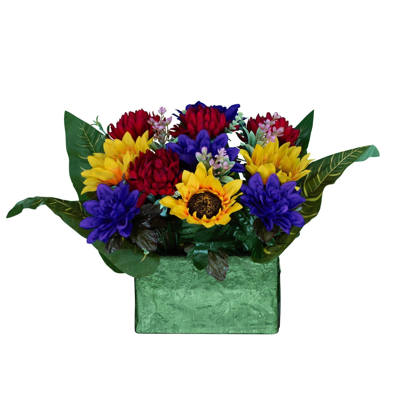 Sunflowers with Red Mums and Purple Dahlias