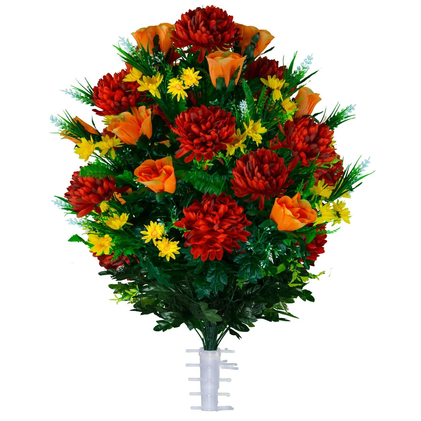 Burgundy Mum and Orange Rose - View 1