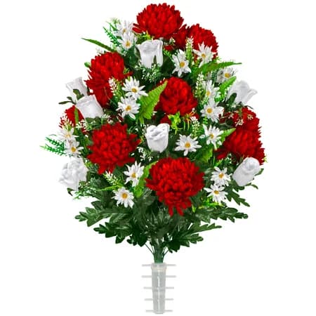 Red Mum and White Rose - View 1