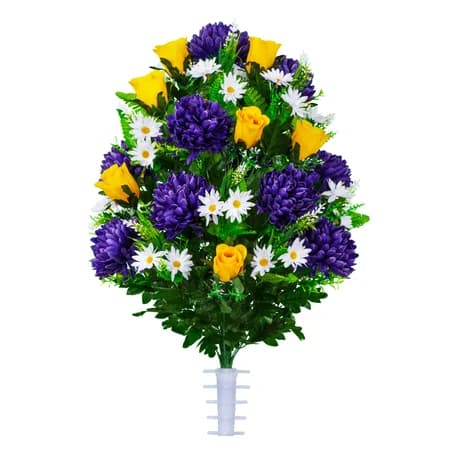 Purple Mum and Yellow Rose