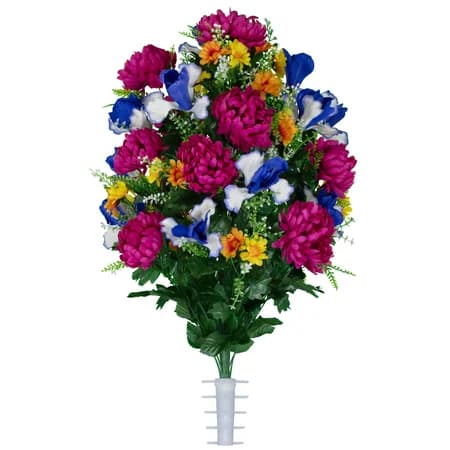 Fuchsia Mums with Blue Iris Bouquet