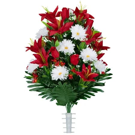 Red Lilies with White Daisies and Red Roses Bouquet - View 1
