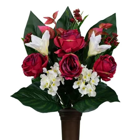 Red Rose with White Hydrangea and Lily - View 1