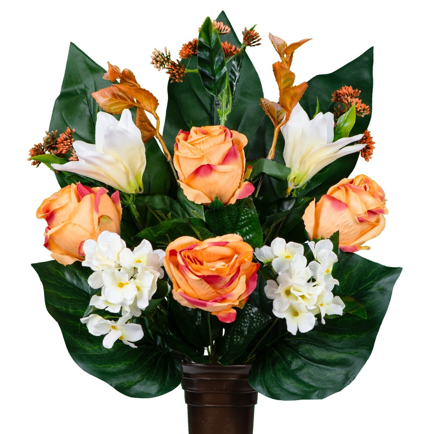 Coral Rose and White Hydrangea Lily