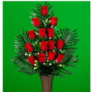 Red Rose with Palm Leaves - View 1