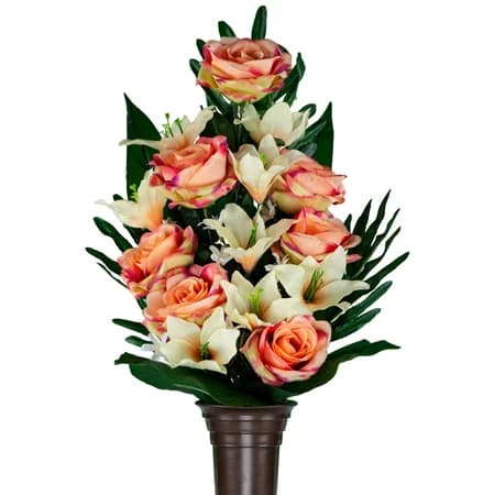 Two Tone Peach Rose with Cream Lily - View 1