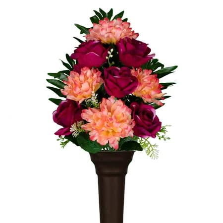 Burgundy Roses Peach Mums - View 1