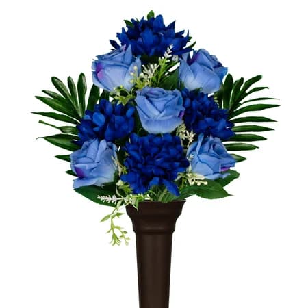 Soft Blue Roses Royal Blue Dahlias - View 1