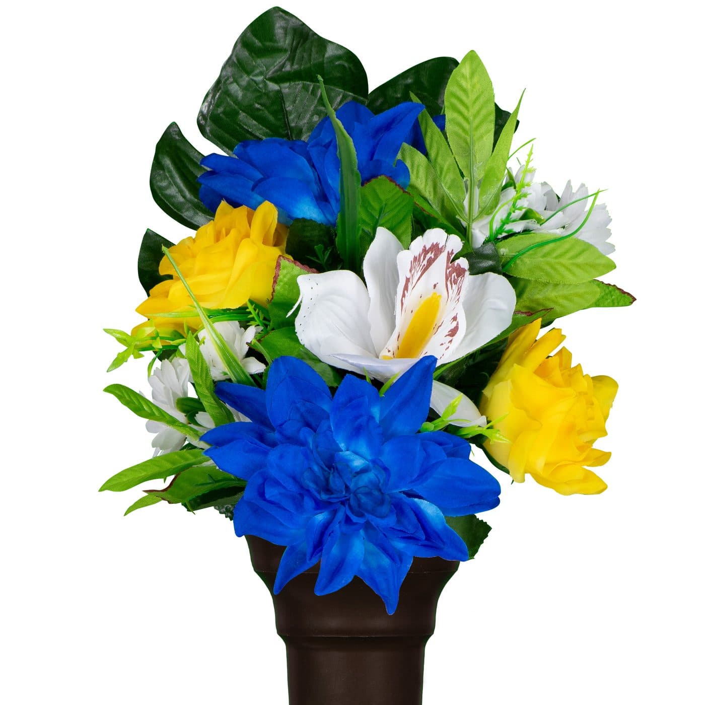 Blue Dahlia and Yellow Rose with White Orchid Mix