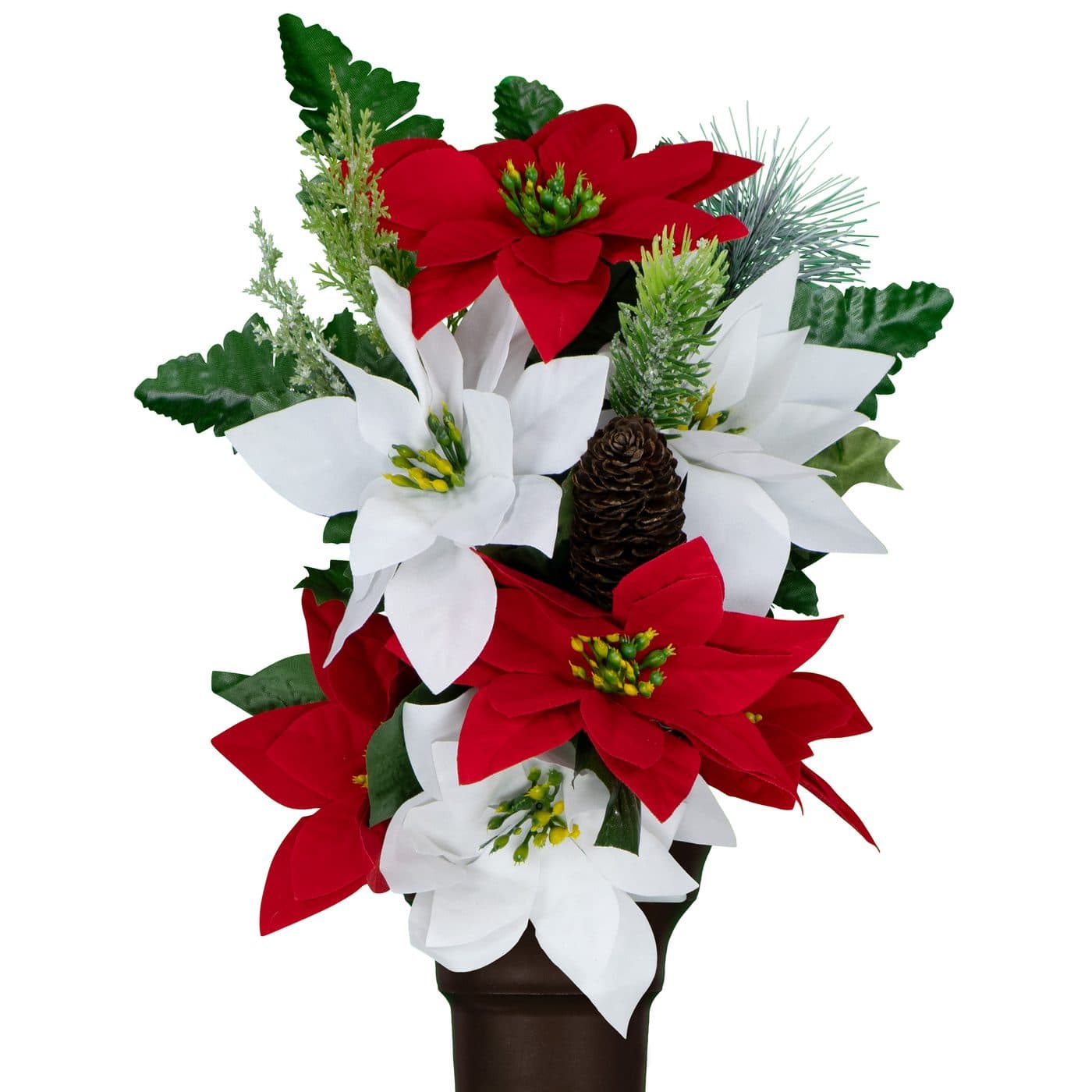 Red and White Poinsettias with Pinecone - View 1