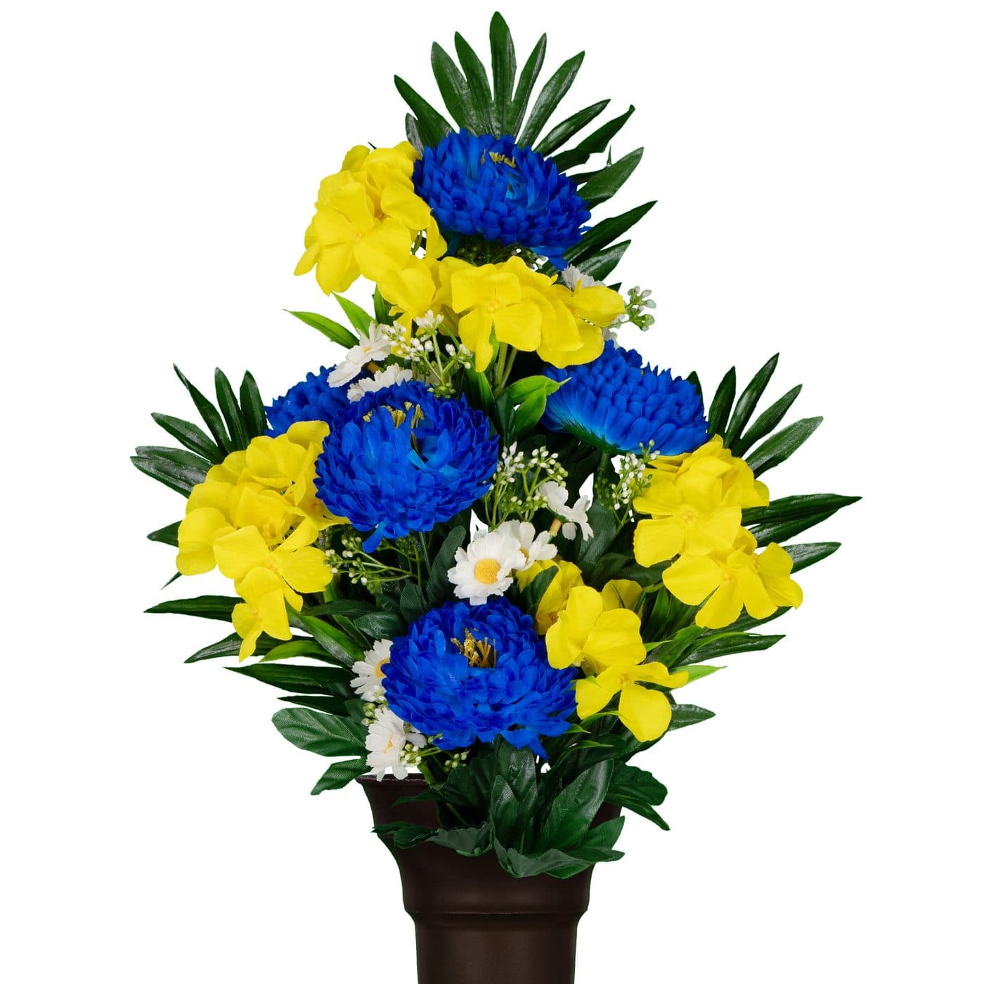 Yellow Hydrangea with Blue Mums - View 1