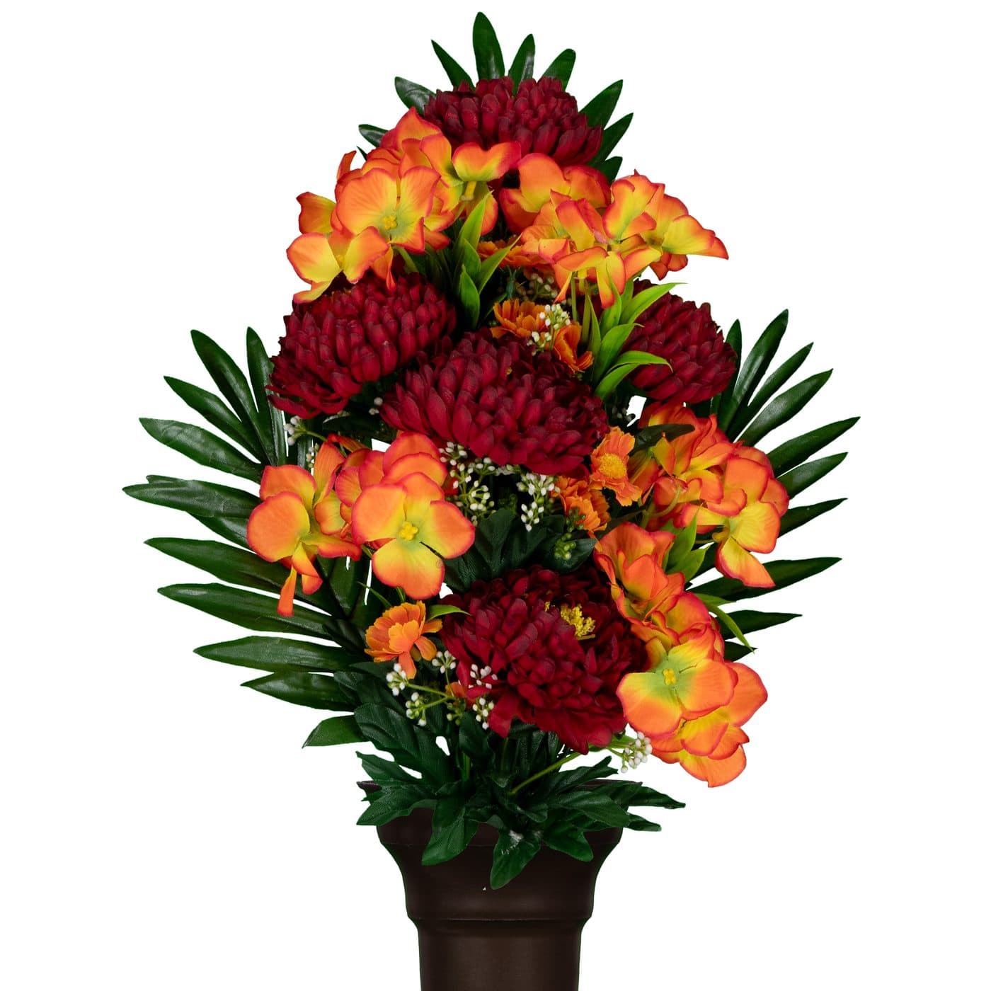 Sunrise Hydrangea with Dark Red Mums - View 1