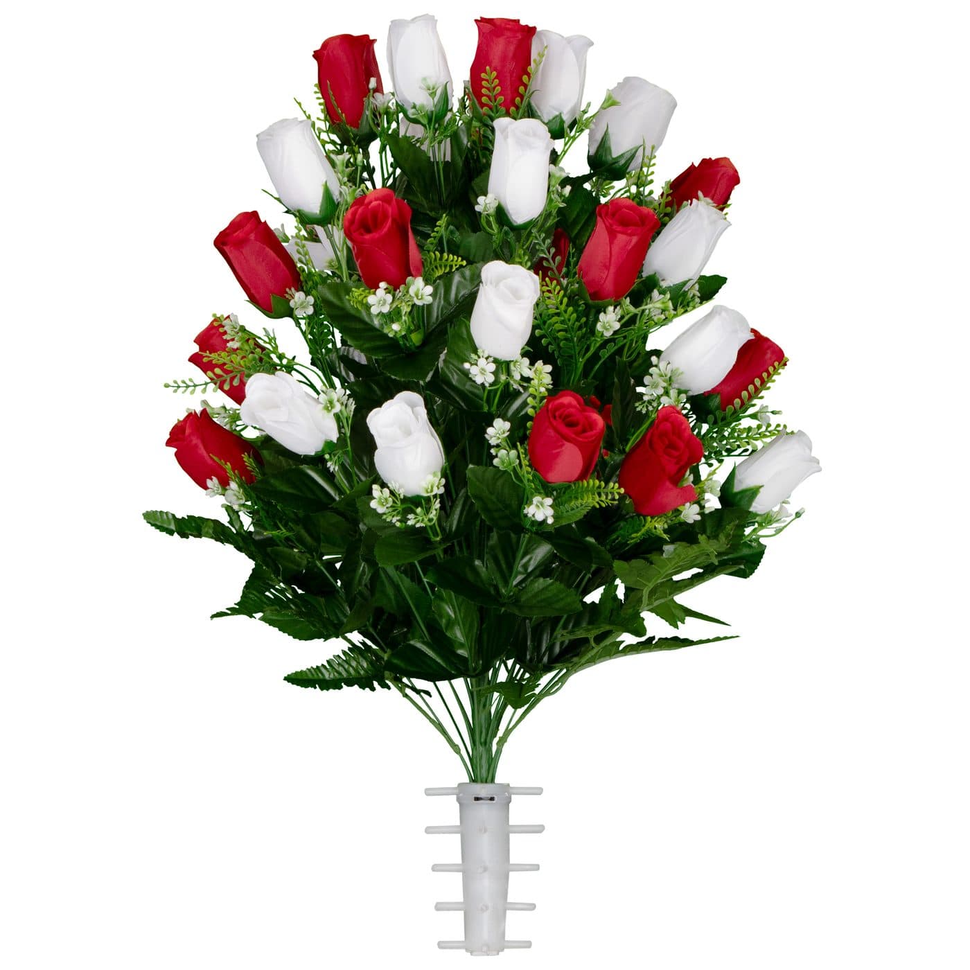 Red and White Roses with Baby's Breath - View 1