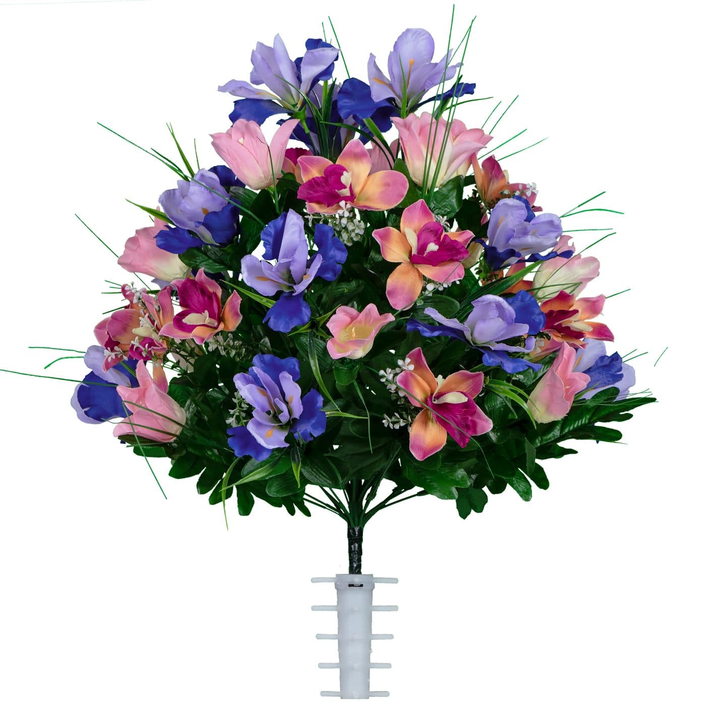 Cream Pink Tulips and Purple Iris