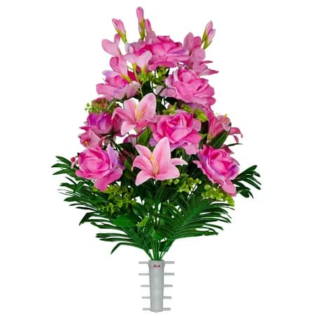 Pink Gladiolus Rose and Lily in Georgia Grey granite