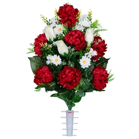 Cream Roses with Red Mums Bouquet