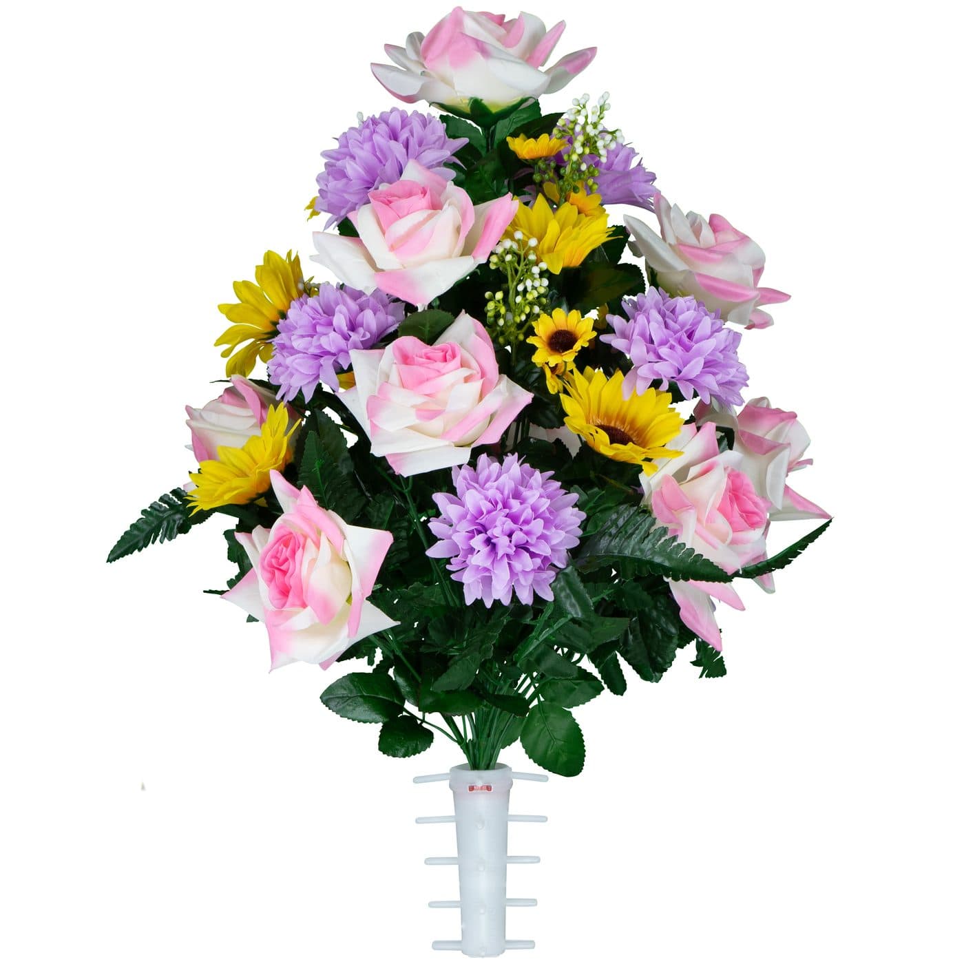 Pink Roses with Lavender Mums and Sunflowers