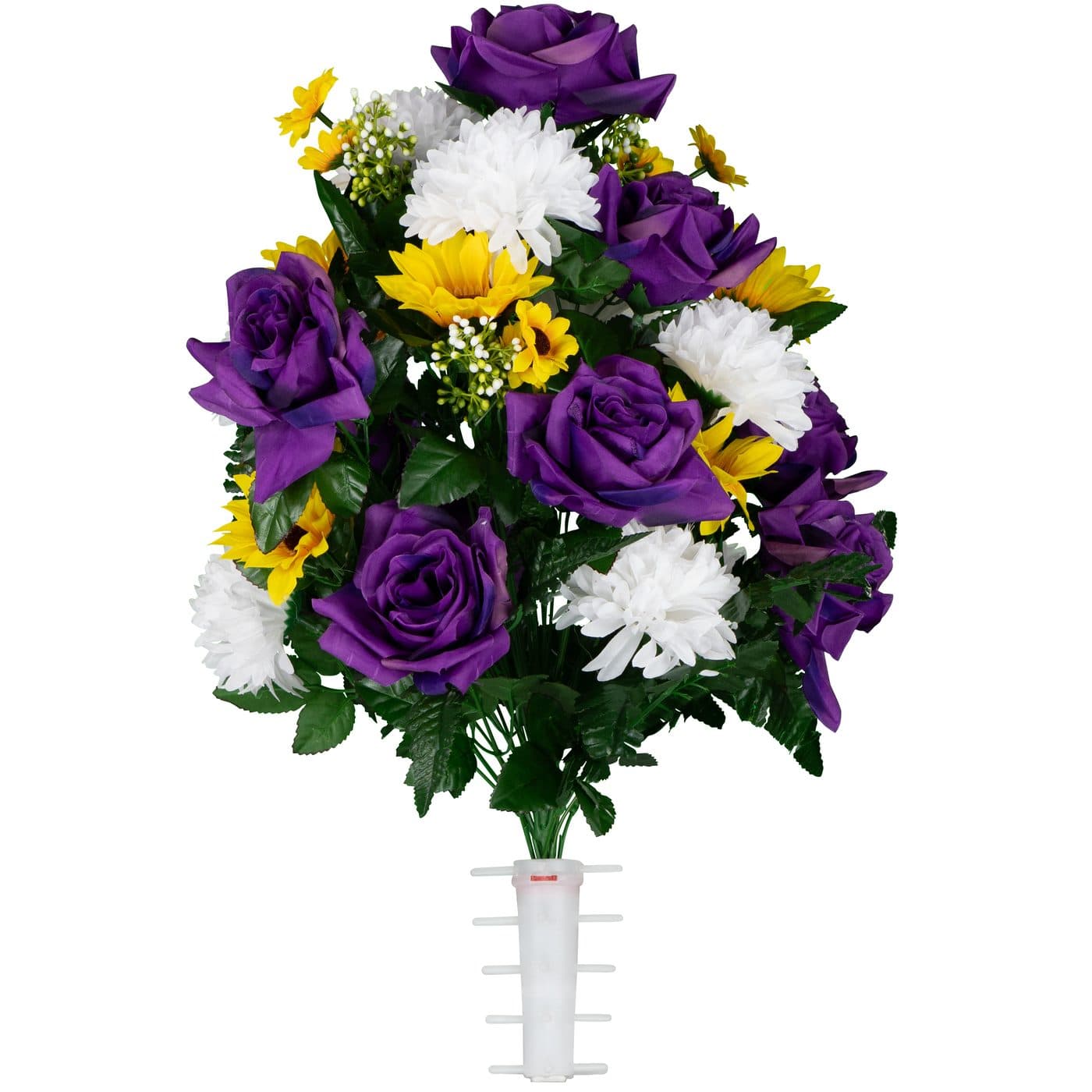 Purple Roses with White Mums and Sunflowers - View 1