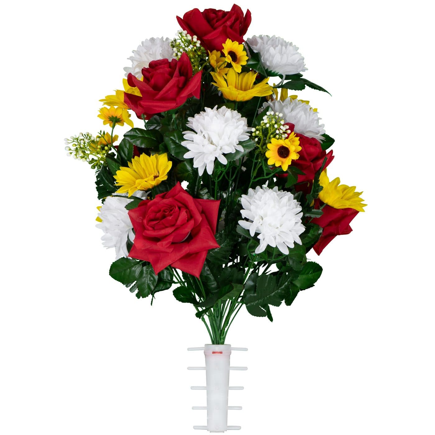 Red Roses with White Mums and Sunflowers