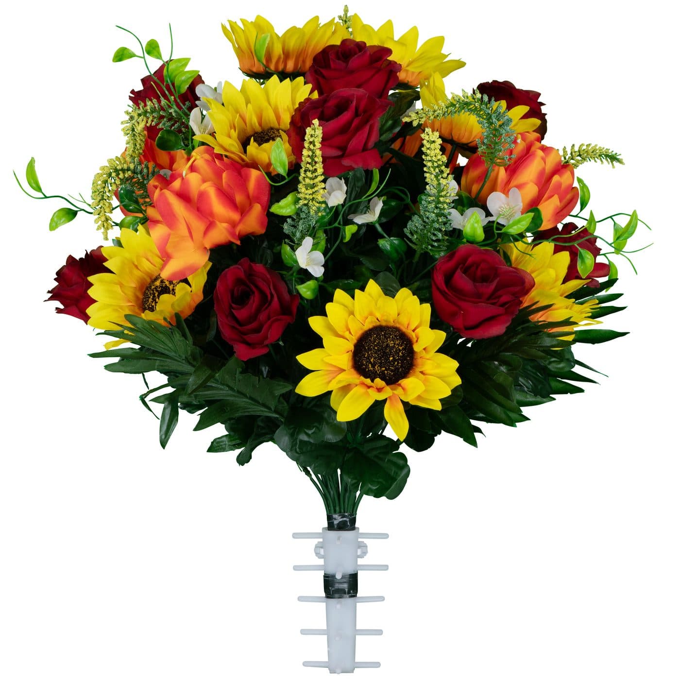 Burgundy Roses with Sunflowers and Orange Lotus - View 1