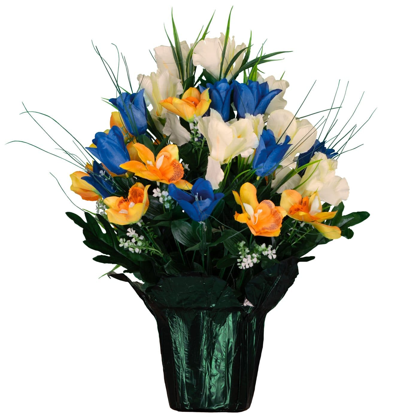 Blue Tulips and Yellow Orchid
