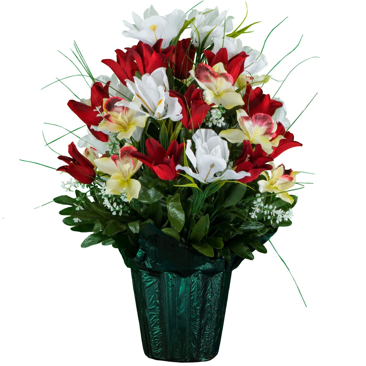 Red Tulips and White Iris