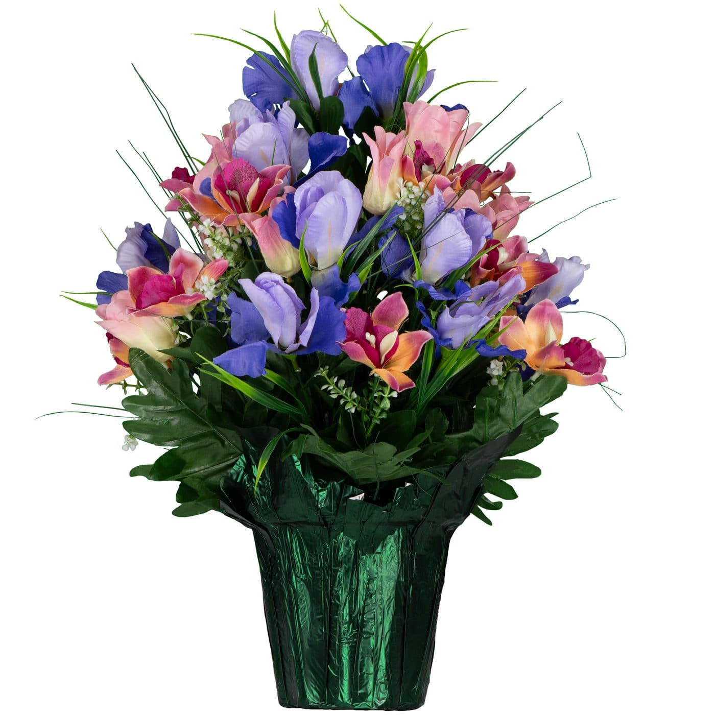 Cream Pink Tulips and Purple Iris