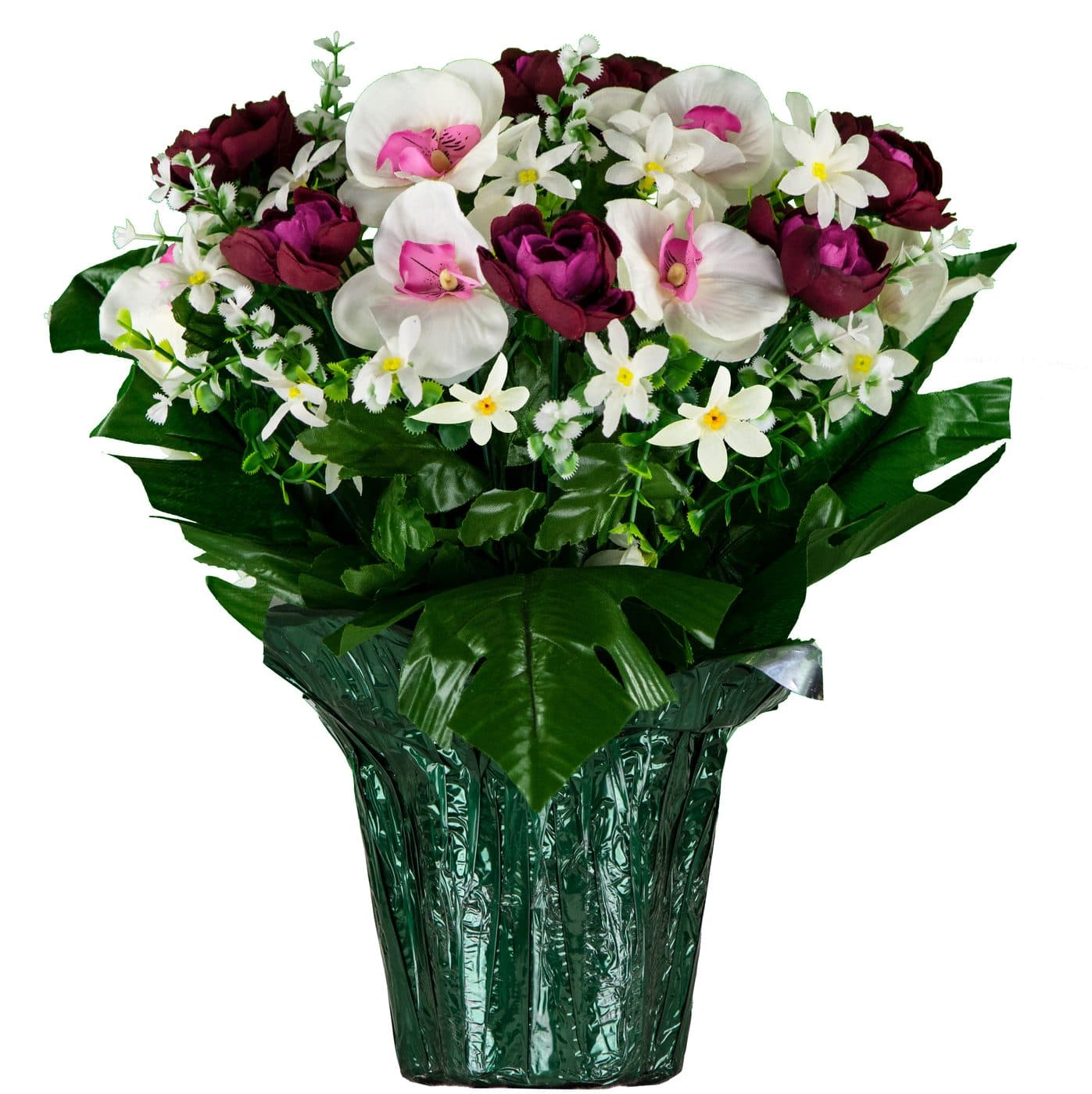 Violet Cabbage Rose and White Orchid - View 1
