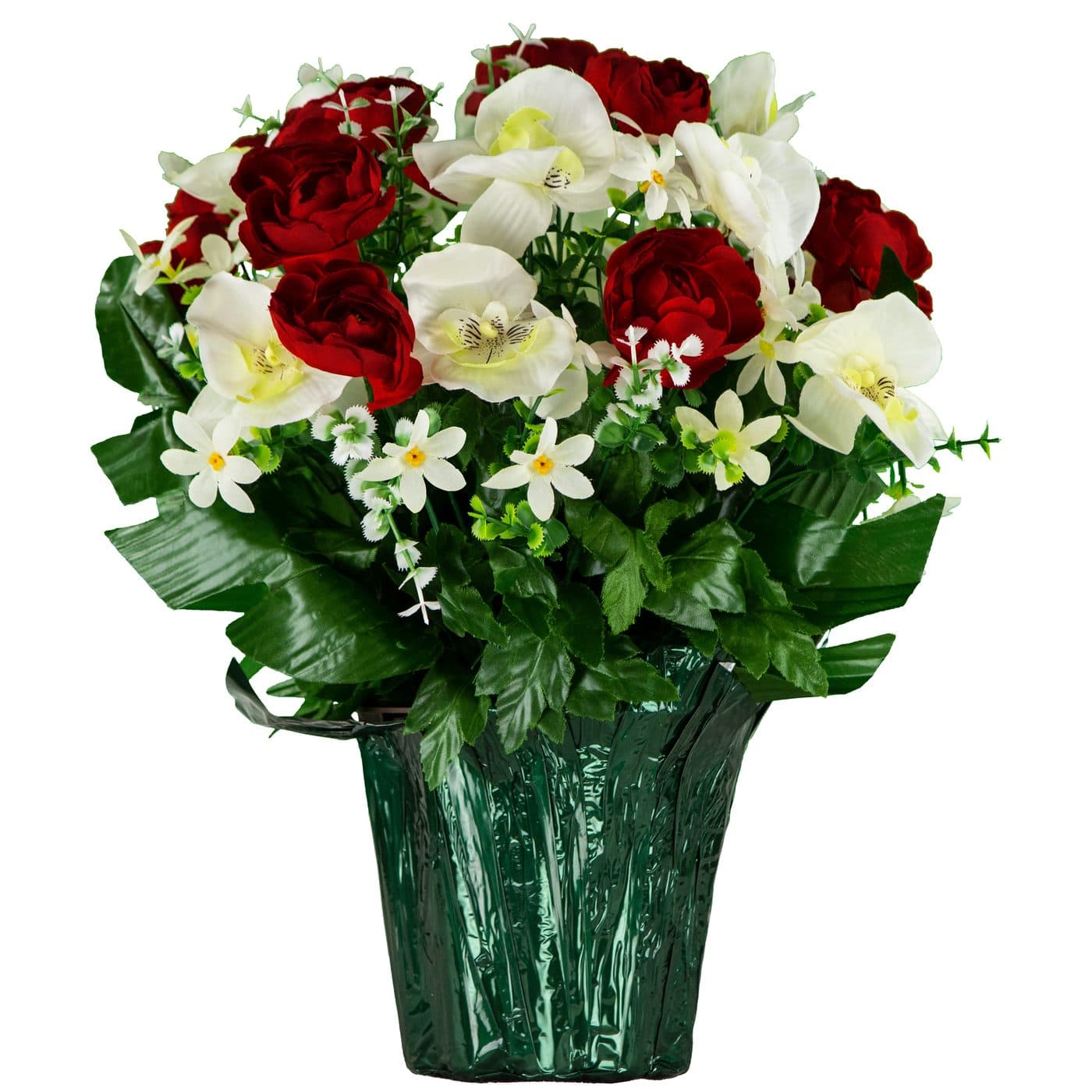 Red Cabbage Rose and White Orchid