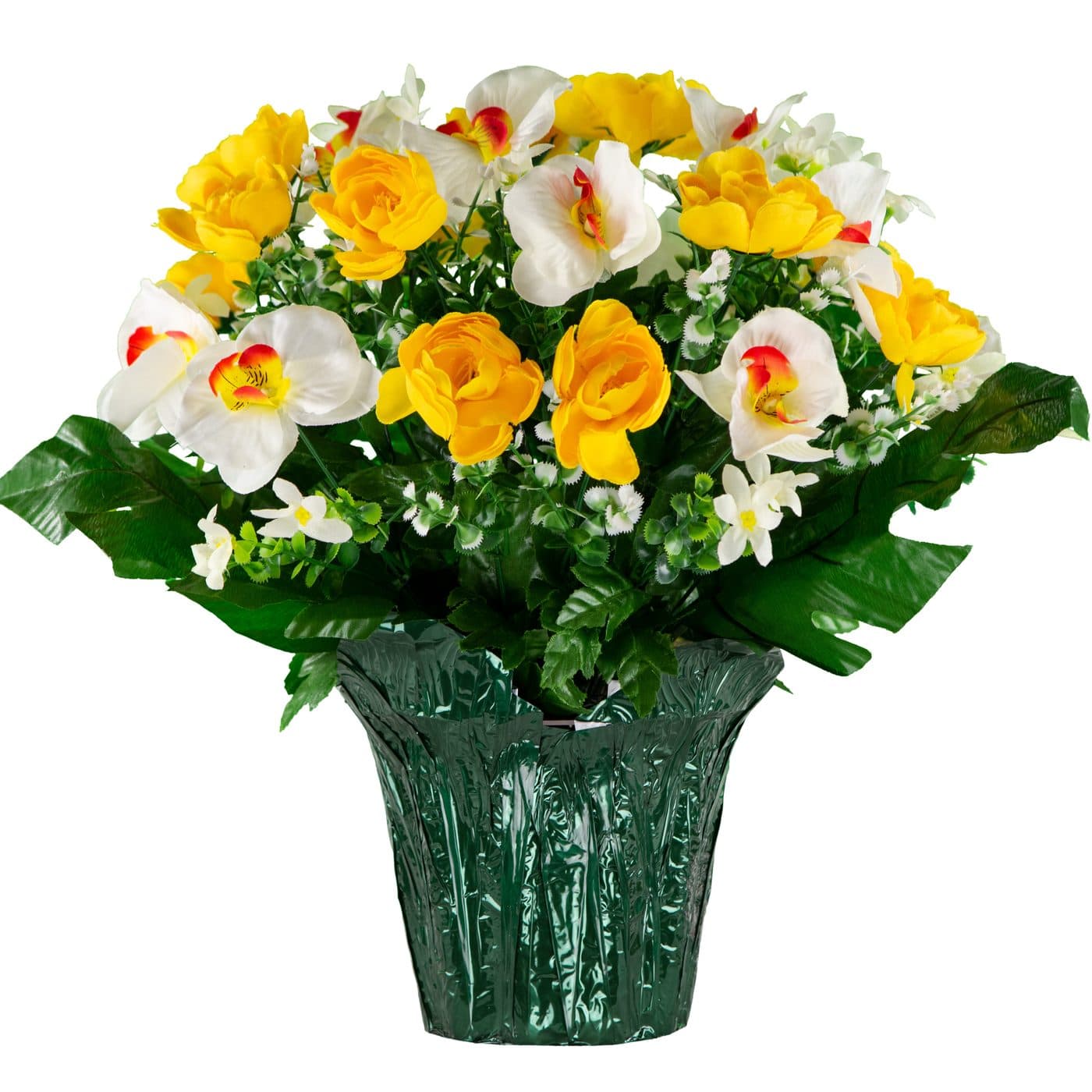 Yellow Cabbage Rose and White Orchid - View 1