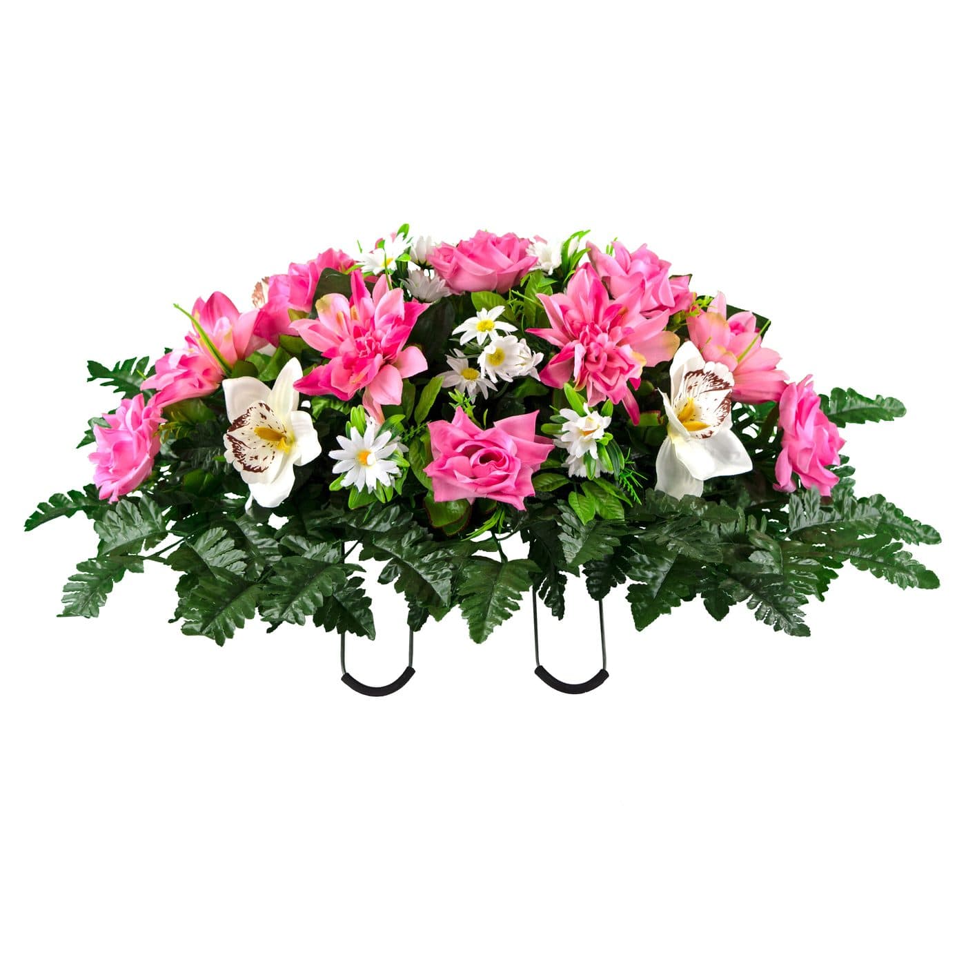 Pink Dahlia Pink Rose with White Orchid Mix in Georgia Grey granite