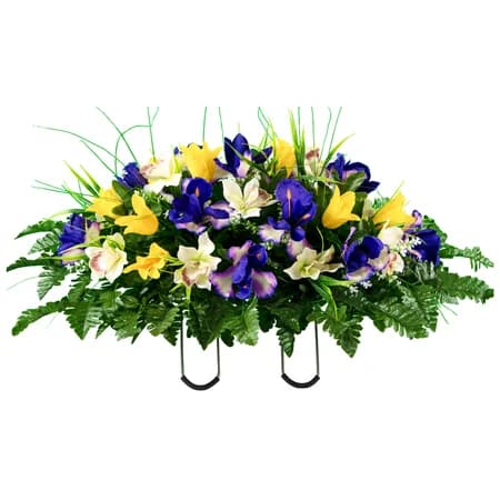 Yellow Tulips and Purple Iris in Georgia Grey granite