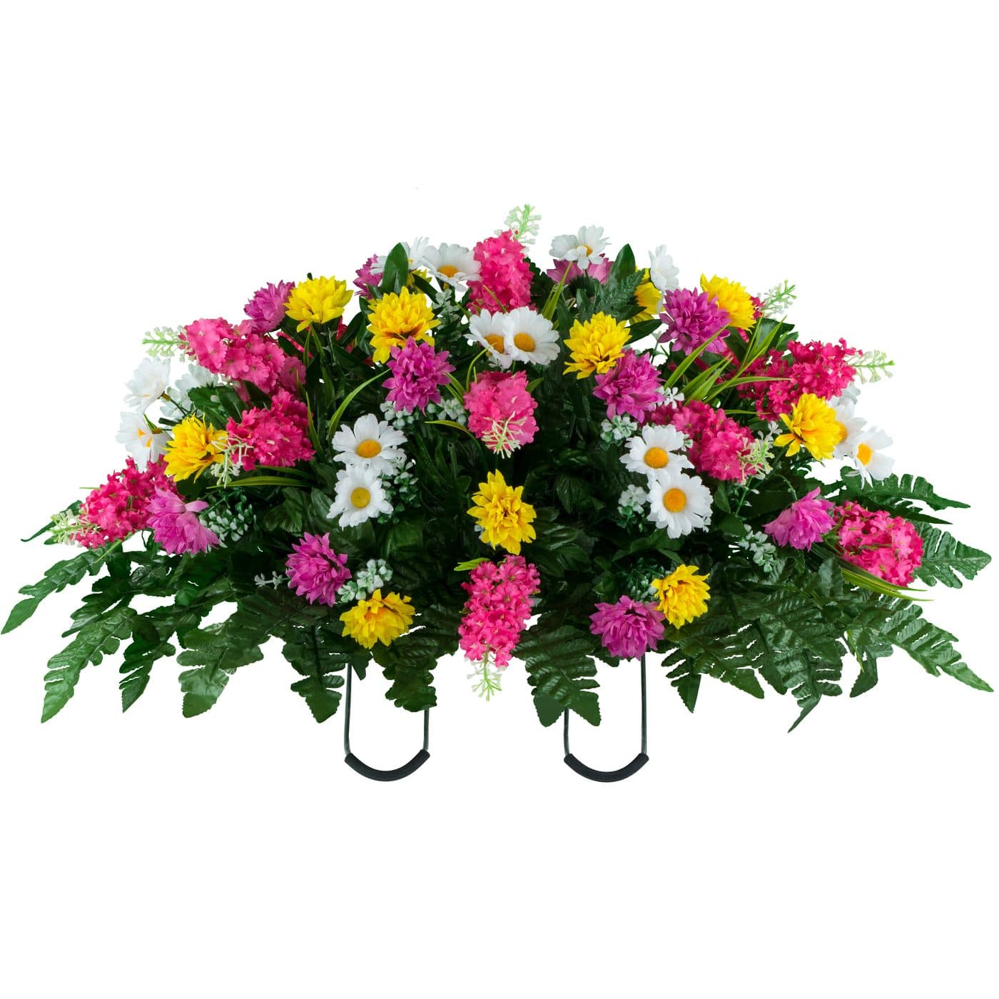 Pink Yellow and White Wildflower Mix Saddle in Georgia Grey granite