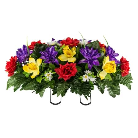 Purple Dahlia Red Rose with Yellow Orchid Mix - View 1