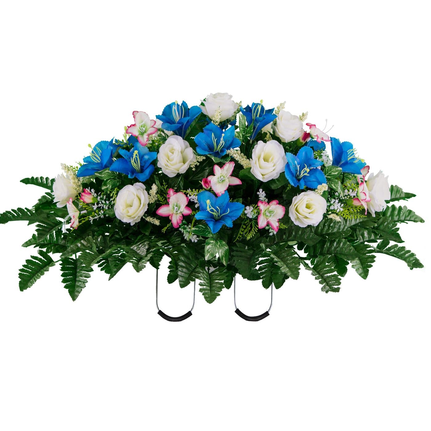 White Rose and Blue Alstroemeria in Georgia Grey granite